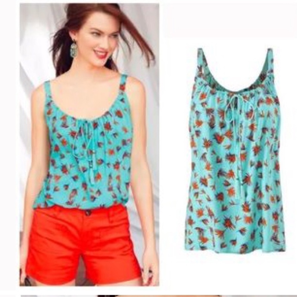 CAbi #5230 Aqua Palm Print Tassel Tie Tank Size Medium